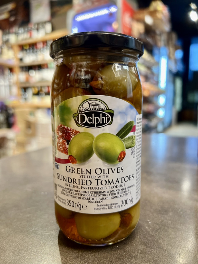 Оливки фаршированные сушеными томатами в рассоле Delphi 350г. Оливки фаршированные сушеными томатами в рассоле Delphi 350г.