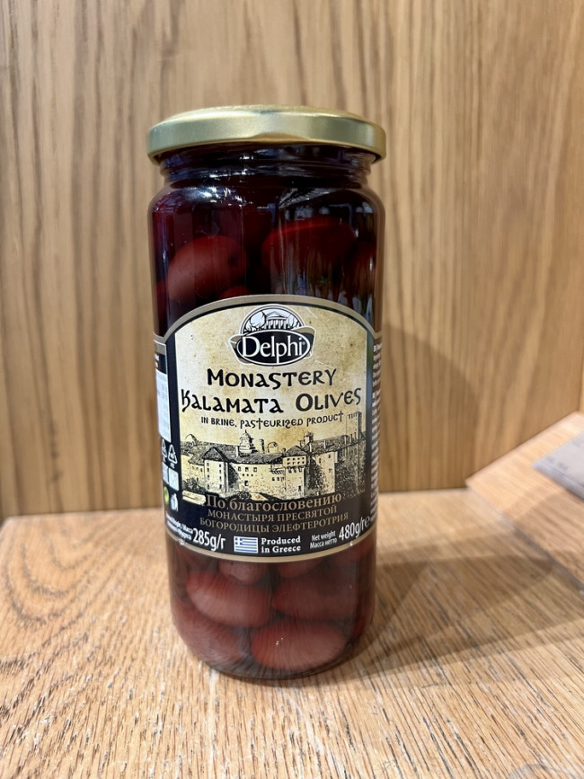 Маслины Каламата с косточкой в рассоле Монастырские DTLPHI 480г ст/б