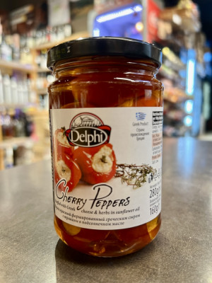 Перец красный фаршированный греческим сыром с травами в подсолнечном масле Delphi 280г. ст/б