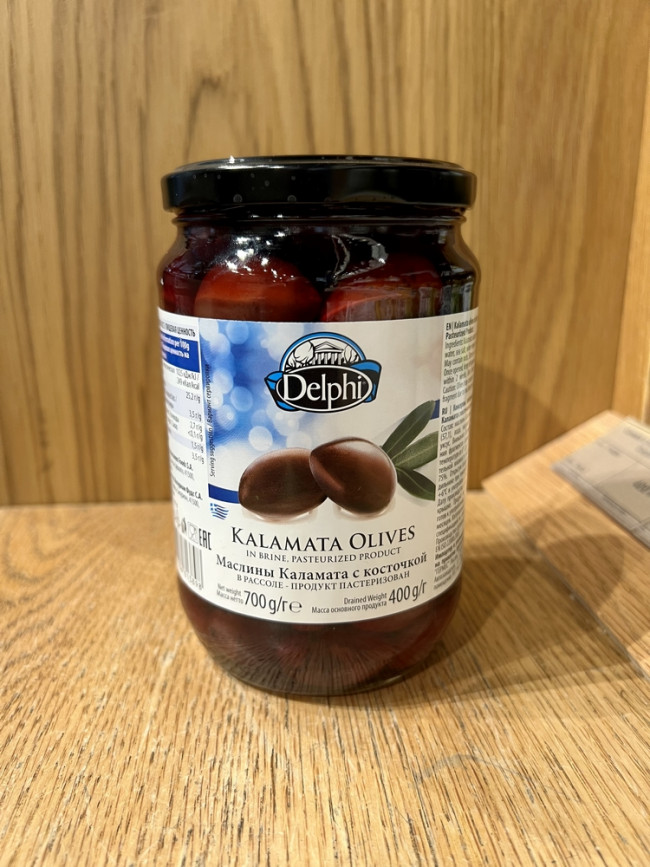 Маслины Каламата с косточкой  в рассоле Delphi 700г